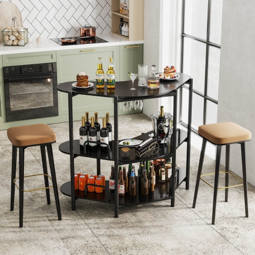 Costway 3-Tier Home Bar Unit with Stemware Racks & Storage Shelves with Metal Frame Brown/Black