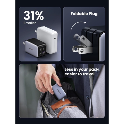 UGREEN Nexode 65W 4-Port GaN Fast Charging Block - 3 USB-C and 1 USB-A Fast Wall Charger for MacBook, iPhone, iPad, Galaxy, Pixel, Steam Deck