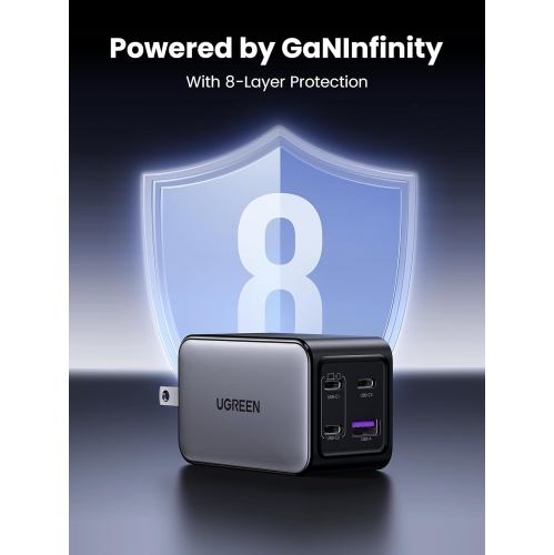 UGREEN Nexode 65W 4-Port GaN Fast Charging Block - 3 USB-C and 1 USB-A Fast Wall Charger for MacBook, iPhone, iPad, Galaxy, Pixel, Steam Deck