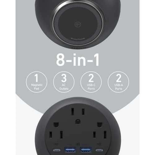 Anker MagGo Magnetic Charging Station - Qi2 Certified 15W MagSafe Compatible Wireless Charger with 8-in-1 Power Strip for iPhone 15/14/13/12, 3 AC &