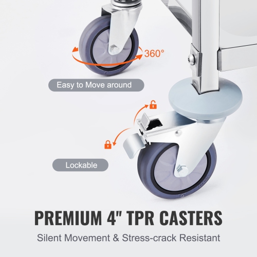 VEVOR&nbsp;3 Layers Stainless Steel Cart,&nbsp;Lab Utility Cart&nbsp;400 lbs Weight Capacity,&nbsp;Medical Cart&nbsp;with Lockable Universal Wheels,