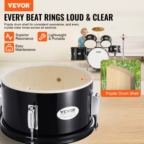 VEVOR 5-Piece Kids Drum Set, 16 in Beginner Full Drum Set with Bass Toms Snare Floor Drum Adjustable Throne Cymbal Hi-Hat Pedal and Two Pairs of