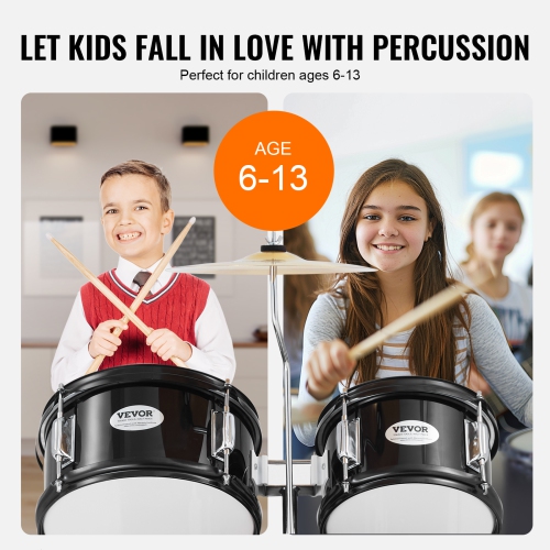 VEVOR 5-Piece Kids Drum Set, 16 in Beginner Full Drum Set with Bass Toms Snare Floor Drum Adjustable Throne Cymbal Hi-Hat Pedal and Two Pairs of