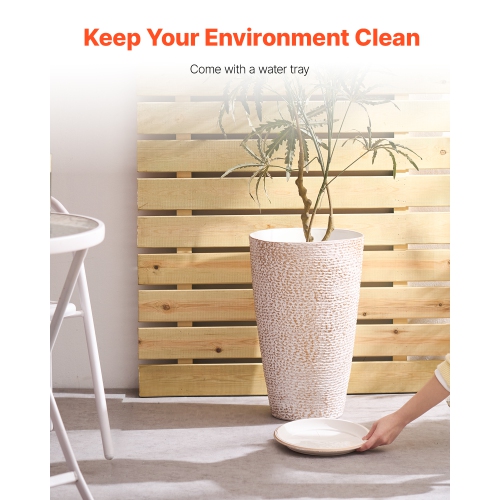 VEVOR 21"H Set of 2 Tall Outdoor Planters, Round Large Planters For Front Porch and Patio, Stone Finish Flower Tree Plant Pots