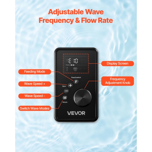 VEVOR 25W Aquarium Wave Maker,2380 GPH Adjustable Cross Flow Pump with Controller, Magnetic DC 24V Powerhead, Strong Magnetic Base, 360° Wavemaker,