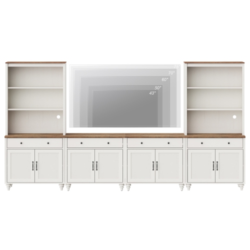 WAMPAT Entertainment Center with Bookshelves for TVs up to 75", Farmhouse TV Stand with 8 Doors & 4 Drawer, Media Console Table for Living Room,