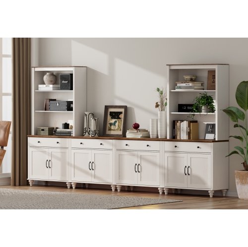 WAMPAT Entertainment Center with Bookshelves for TVs up to 75", Farmhouse TV Stand with 8 Doors & 4 Drawer, Media Console Table for Living Room,