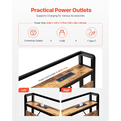 Tête de lit VEVOR pour très grand lit, tête de lit à hauteur réglable avec tablette de rangement, tête de lit autonome avec prises d'air et port USB