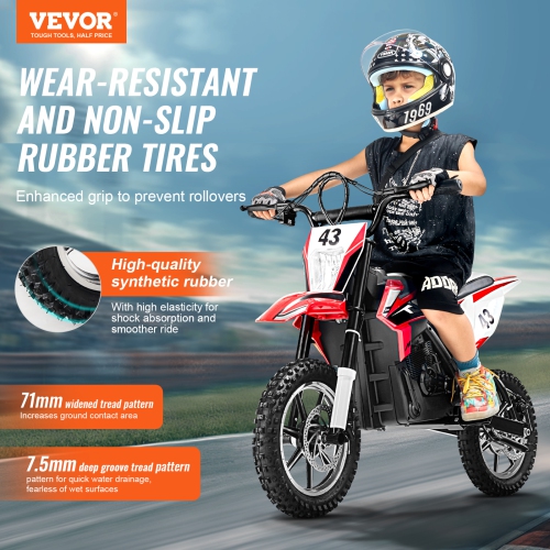 VEVOR 36V Battery Powered Electric Motorcycle with Speed Up to 15.5mph, Treaded Tires, LED Light, Battery Gauge, Dual Brakes, Ride on Toys for