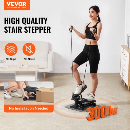 VEVOR 330LBS Stair Stepper, Mini Stepper for Exercise at Home, Hydraulic Fitness Stepper with Resistance Bands, Full Body Workout Cardio Equipment,