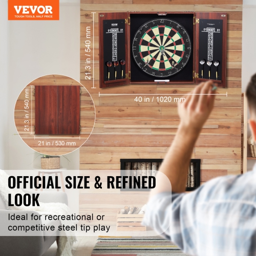 VEVOR Dartboard and Cabinet Set, Ready-to-Play Bundle Official Size Dartboard Cabinet, Steel Tip Dart Hideaway Cabinet, Features Easy Assembly,