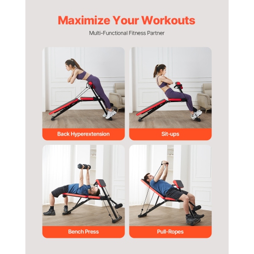 VEVOR 770 lbs Adjustable Multi-Functional Weight Bench for Full Body Workout, Roman Chair Hyperextension Bench, & Foldable Equipment for Back Arm