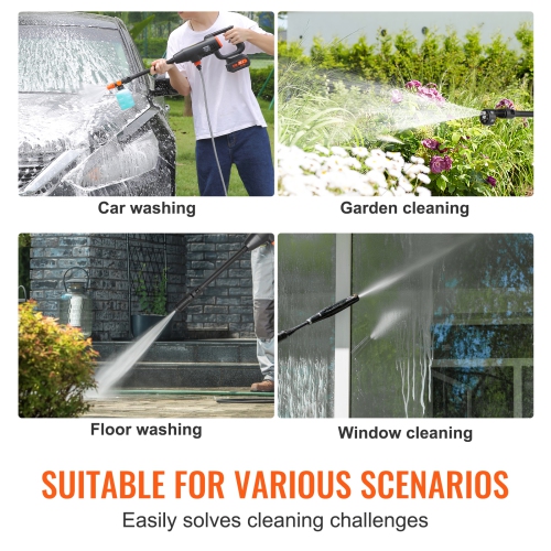 VEVOR 580-PSI Cordless Pressure Washer, 1.1 GPM Power Cleaner, Handheld High-Pressure Car Washer Gun with 4.0Ah Battery, Charger, 6-in-1 Nozzle, for
