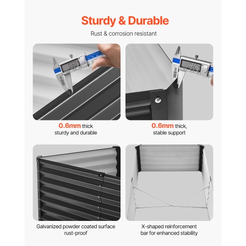 VEVOR 6 x 3 x 1.5 ft Metal Garden Bed, Galvanized Planter Box, with Open Bottom, Large Planter Raised Bed for Gardening Vegetables, Flowers, Herbs,