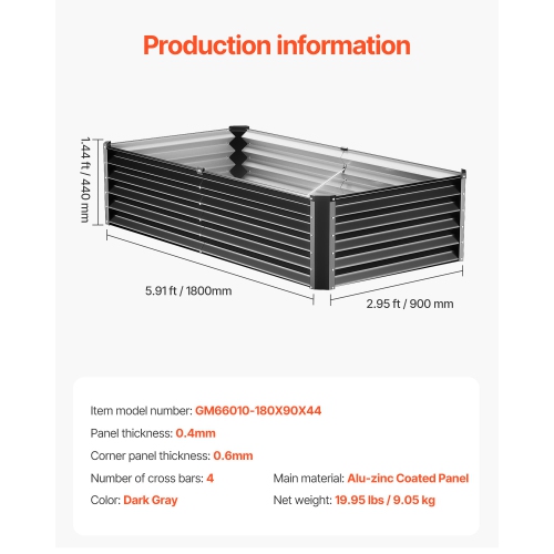 VEVOR 6 x 3 x 1.5 ft Metal Garden Bed, Galvanized Planter Box, with Open Bottom, Large Planter Raised Bed for Gardening Vegetables, Flowers, Herbs,