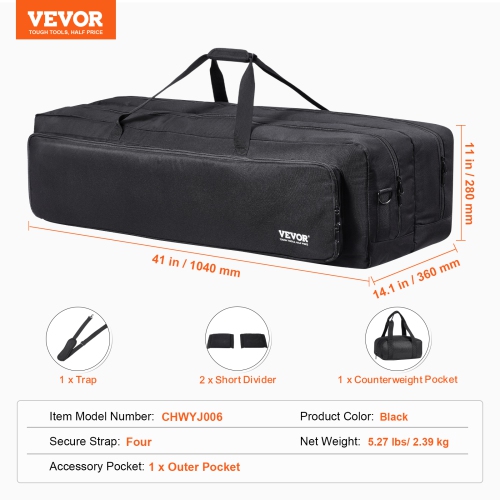 VEVOR 41" Telescope Storage Bag with Fixed Buckles, Multi-Pocket and Detachable Divider, Shock-Absorbent Telescope Carrying Case for Optical Tube &