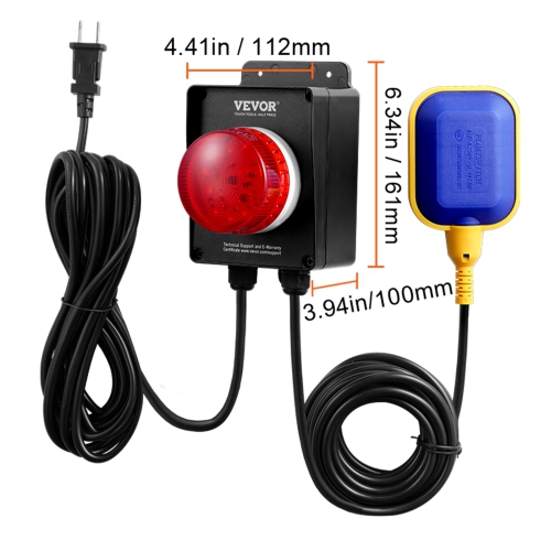 VEVOR 16.4ft Sump Pump Alarm,High Water Septic Tank Alarm With Float Sensor, Level Float Switch,Loud Alarm & LED Indicator, For Sewage Pits,