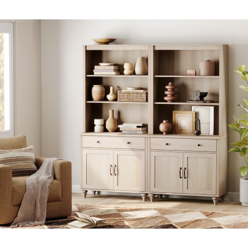 WAMPAT 5 Tier Bookshelf 72" Tall Bookcase with Barn Doors, Large Farmhouse Display Book Shelf with 2 Drawers and Storage Cabinet, Bookshelves for