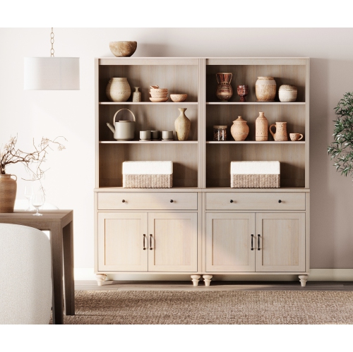 WAMPAT 5 Tier Bookshelf 72" Tall Bookcase with Barn Doors, Large Farmhouse Display Book Shelf with 2 Drawers and Storage Cabinet, Bookshelves for