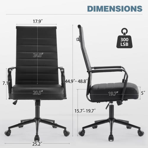 U-HOMY Executive Office Chair - Ergonomic High-Back Leather Desk Chair with Adjustable Height, Swivel & Wheels, Ribbed Design for Home & Conference