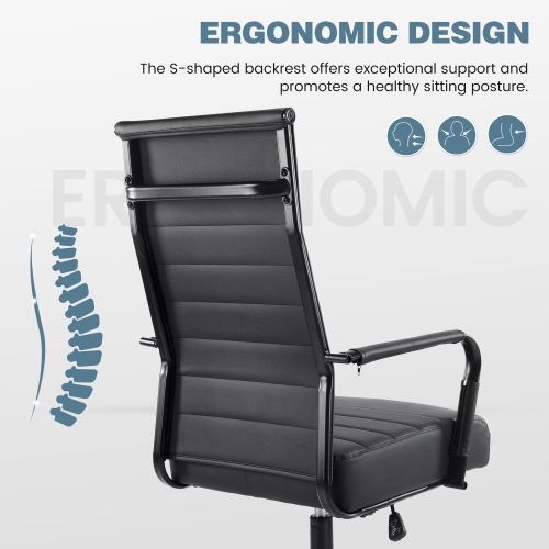 U-HOMY Executive Office Chair - Ergonomic High-Back Leather Desk Chair with Adjustable Height, Swivel & Wheels, Ribbed Design for Home & Conference