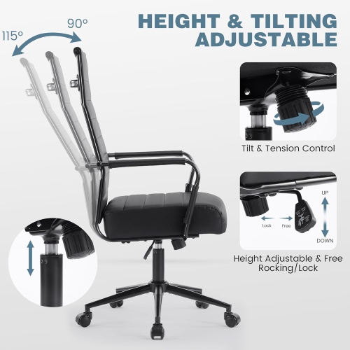 U-HOMY Executive Office Chair - Ergonomic High-Back Leather Desk Chair with Adjustable Height, Swivel & Wheels, Ribbed Design for Home & Conference