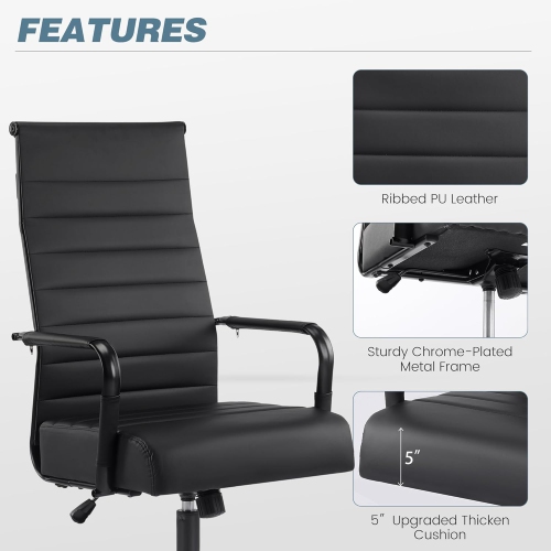 U-HOMY Executive Office Chair - Ergonomic High-Back Leather Desk Chair with Adjustable Height, Swivel & Wheels, Ribbed Design for Home & Conference
