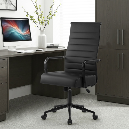 U-HOMY Executive Office Chair - Ergonomic High-Back Leather Desk Chair with Adjustable Height, Swivel & Wheels, Ribbed Design for Home & Conference