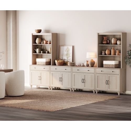 WAMPAT Entertainment Center with Bookshelves for TVs up to 75", Farmhouse TV Stand with 8 Doors & 4 Drawer, Media Console Table for Living Room,