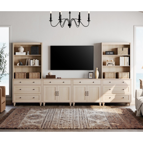 WAMPAT Entertainment Center with Bookshelves for TVs up to 75", Farmhouse TV Stand with Doors & Drawer, Media Console Table for Living Room, Bedroom