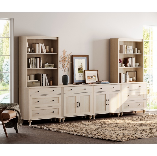 WAMPAT Entertainment Center with Bookshelves for TVs up to 75", Farmhouse TV Stand with Doors & Drawer, Media Console Table for Living Room, Bedroom