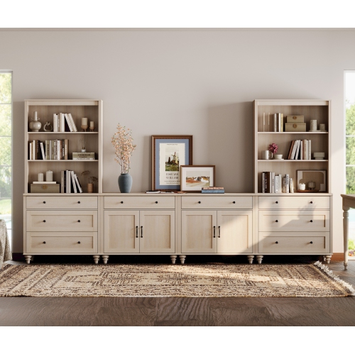 WAMPAT Entertainment Center with Bookshelves for TVs up to 75", Farmhouse TV Stand with Doors & Drawer, Media Console Table for Living Room, Bedroom