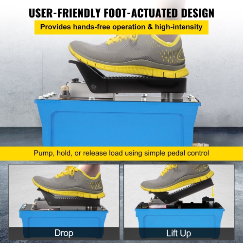 VEVOR 10000 PSI Air Hydraulic Pump, Air Over Hydraulic Pump 1/2 Gal Reservoir Air Treadle Foot Actuated Hydraulic Pump 3/8" NPT with 6.56 ft Hose 2