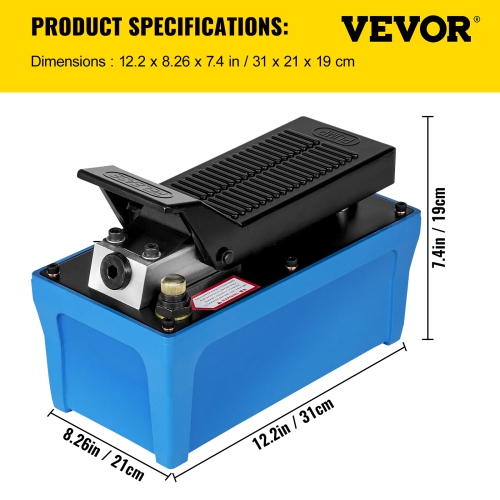 VEVOR 10000 PSI Air Hydraulic Pump, Air Over Hydraulic Pump 1/2 Gal Reservoir Air Treadle Foot Actuated Hydraulic Pump 3/8" NPT with 6.56 ft Hose 2