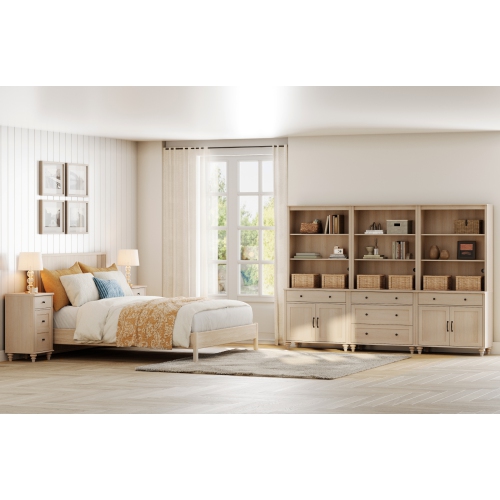 WAMPAT Tall Bookcase With 5 Drawers & 2 Cabinets, 3-Tier Open Shelves, Large Wood Farmhouse Bookshelves For Living Room, Bedroom, Home Office &