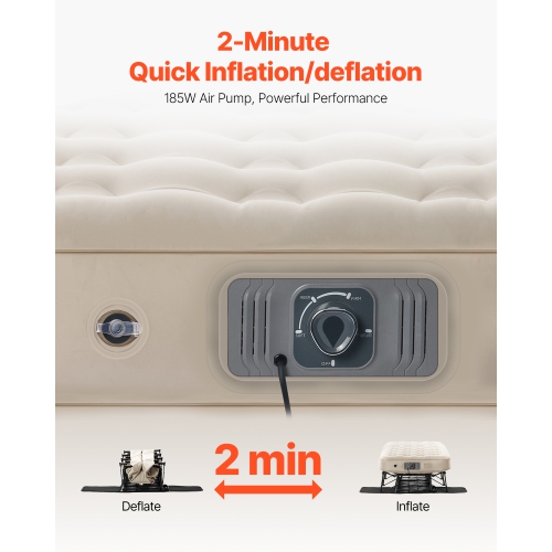 Matelas gonflable pour 1&nbsp;personnes VEVOR avec cadre, lit de camping avec pompe intégrée, lit gonflable pliant portatif 300&nbsp;lb, lit