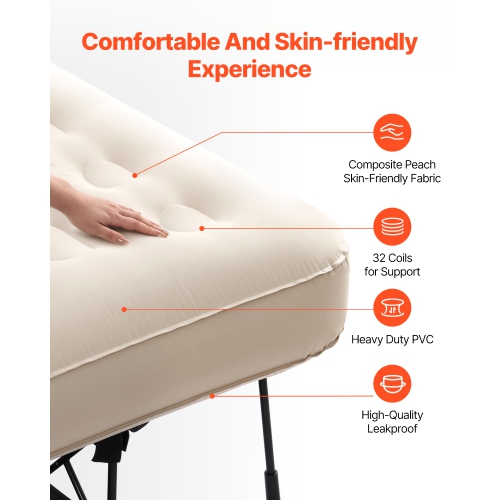 Matelas gonflable pour 1&nbsp;personnes VEVOR avec cadre, lit de camping avec pompe intégrée, lit gonflable pliant portatif 300&nbsp;lb, lit