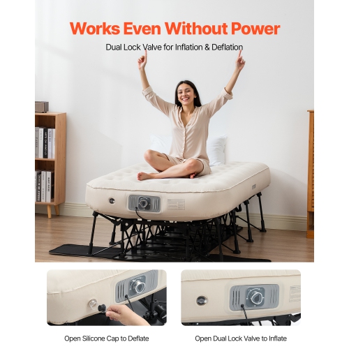 Matelas gonflable pour 1&nbsp;personnes VEVOR avec cadre, lit de camping avec pompe intégrée, lit gonflable pliant portatif 300&nbsp;lb, lit