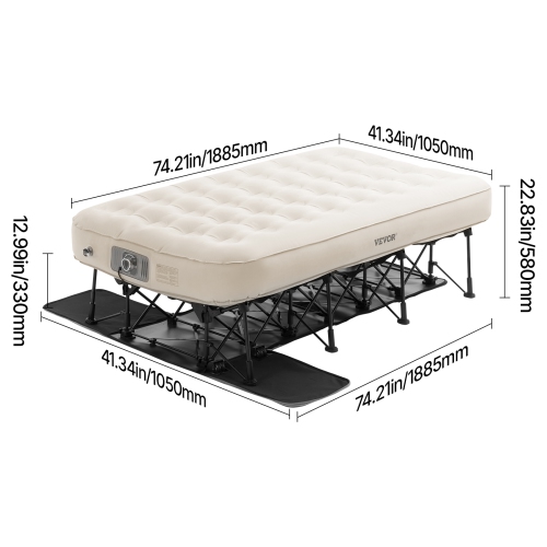 Matelas gonflable pour 1&nbsp;personnes VEVOR avec cadre, lit de camping avec pompe intégrée, lit gonflable pliant portatif 300&nbsp;lb, lit