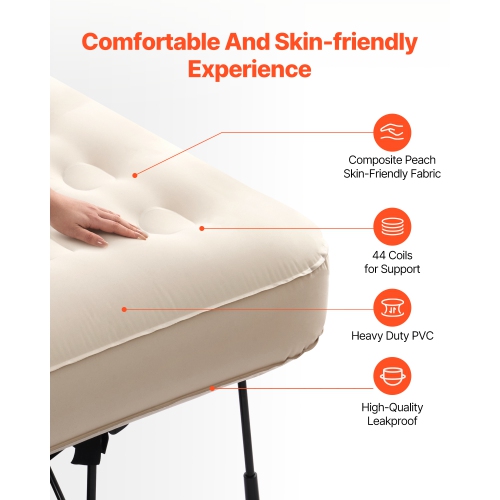 VEVOR 2 Person Air Mattress with Frame, Camping Cot with Built-in Pump, Portable Folding Air Beds Supports 600 lbs, Blow Up Anywhere Bed for Guests