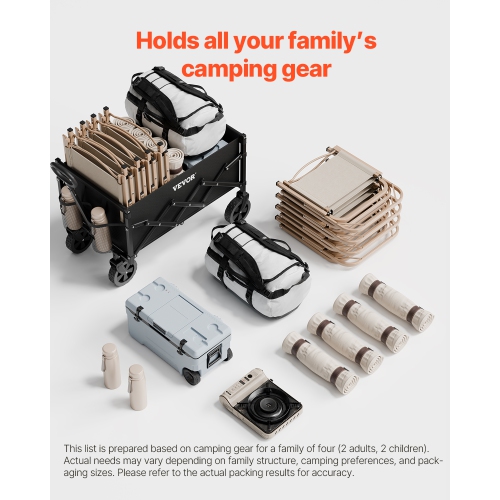 Chariots pliants VEVOR 120&nbsp;L et 225 lb avec roues tout-terrain, chariot utilitaire extérieur robuste avec poignée réglable, chariot de camping