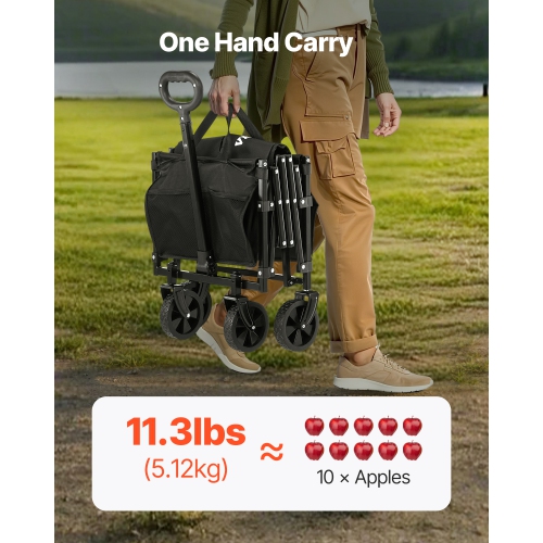 Chariots pliants VEVOR 120&nbsp;L et 225 lb avec roues tout-terrain, chariot utilitaire extérieur robuste avec poignée réglable, chariot de camping