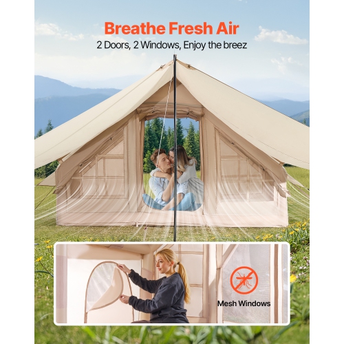 VEVOR 3-5 Person Inflatable Tents for Camping, Easy Setup Blow up Tent with Hand Pump, 300D Oxford 4 Season Glamping Tent with Canopy, Stove Jack, 2