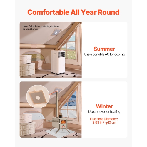 VEVOR 3-5 Person Inflatable Tents for Camping, Easy Setup Blow up Tent with Hand Pump, 300D Oxford 4 Season Glamping Tent with Canopy, Stove Jack, 2