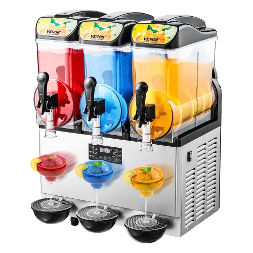 VEVOR 180 Cups Commercial Frozen Drink Maker, 15Lx3 Triple Tank Slushy Machine, Stainless Steel Margarita Smoothie Frozen Drink Machine, for Home