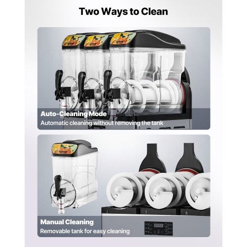 VEVOR 180 Cups Commercial Frozen Drink Maker, 15Lx3 Triple Tank Slushy Machine, Stainless Steel Margarita Smoothie Frozen Drink Machine, for Home