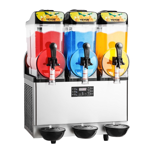 VEVOR 180 Cups Commercial Frozen Drink Maker, 15Lx3 Triple Tank Slushy Machine, Stainless Steel Margarita Smoothie Frozen Drink Machine, for Home