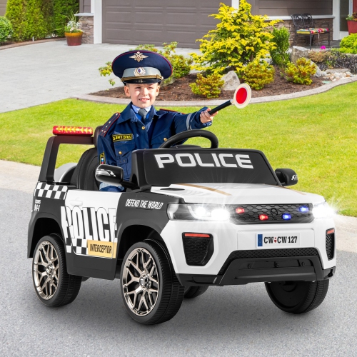 Voiture de police à 12&nbsp;V piles 7&nbsp;A de Honeyjoy Kids avec télécommande, noir/blanc