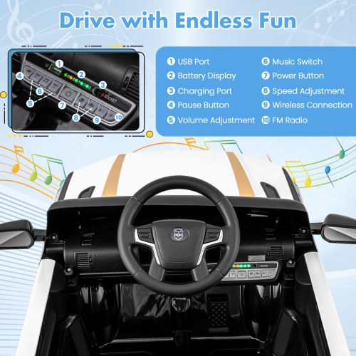 Voiture de police à 12&nbsp;V piles 7&nbsp;A de Honeyjoy Kids avec télécommande, noir/blanc