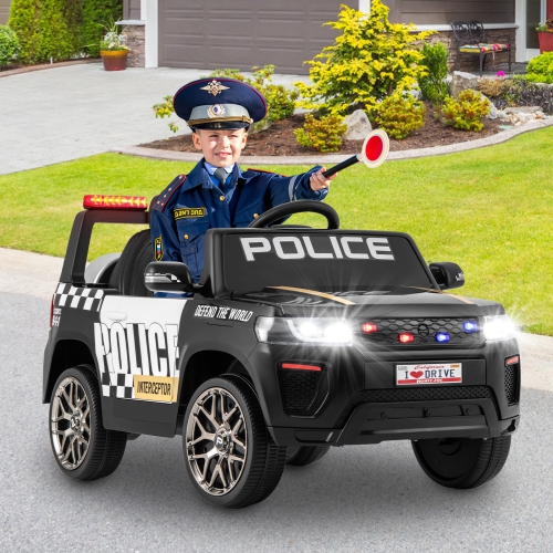 Voiture de police à 12 V piles 7 A de Honeyjoy Kids avec télécommande, noir/blanc